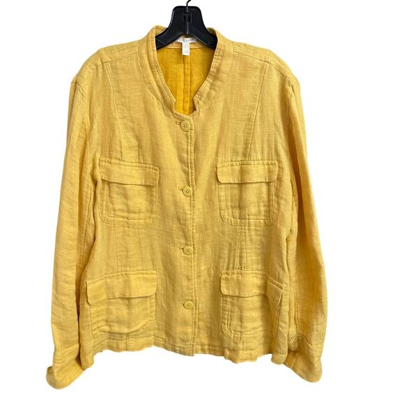 Eileen Fisher Organic Linen Shacket Mustard Yellow Button Front Womens Size XL - Picture 1 of 6